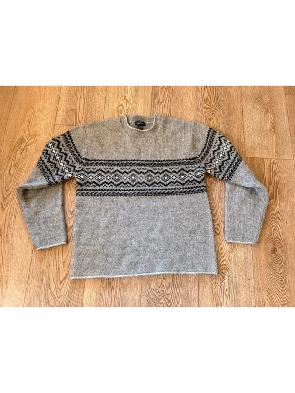 Nautica Hand Knit Wool Blend Fair Isle Crewneck Sweater Gray Men's XL
